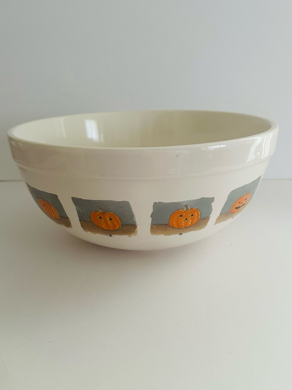 Rae Dunn Happy Halloween Pumpkin Ceramic Mixing Bowl with Orange Accents